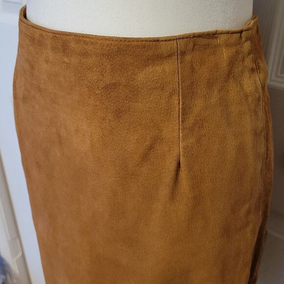Kenar Leathers, 8 | Vintage Silk Lined Suede Leather Brown Pencil Skirt - Picture 3 of 6